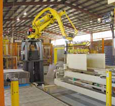 Robotic palletizing arm at Amcor facility