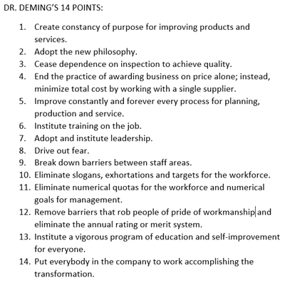 a list containing Deming's 14 points